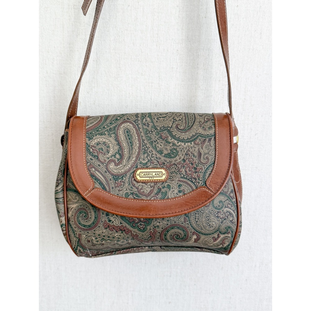 Vintage Carryland Paisley‎ Tapestry Crossbody Bag Medium Brown Boho Academic